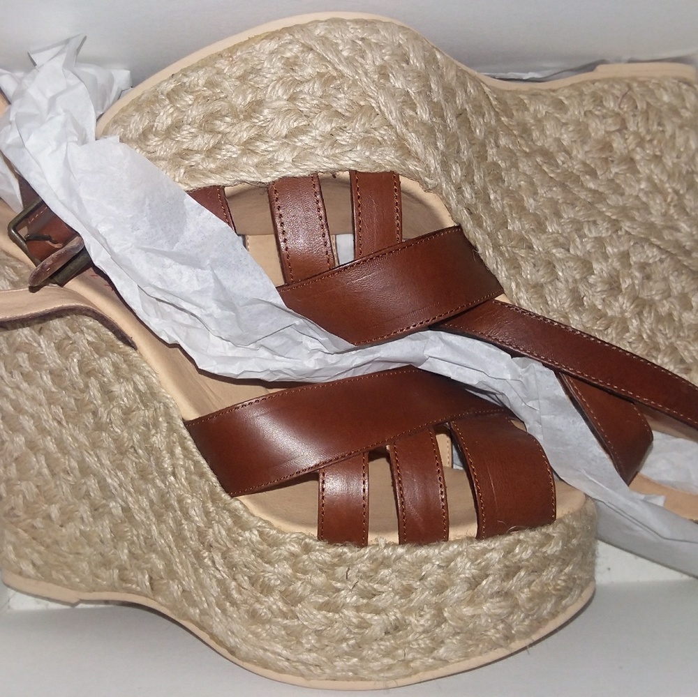 MK Espadrille Luggage Vachetta Wedge Heels